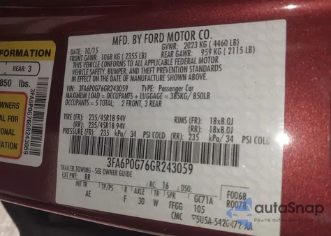 2016 Ford Fusion S from USA, damaged, VIN 3FA6P0G76GR243059